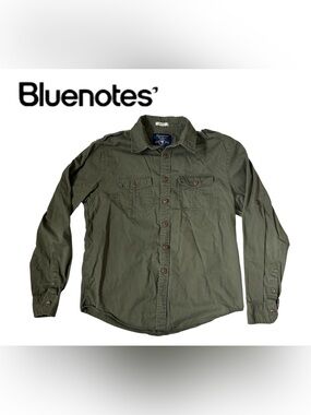 LONG SLEEVE UTILITY SHIRT SLIM FIT ARMY GREEN BLUENOTES BUTTON UP COTTON